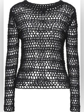 Theory Black Open-Knit Long Sleeve Sweater